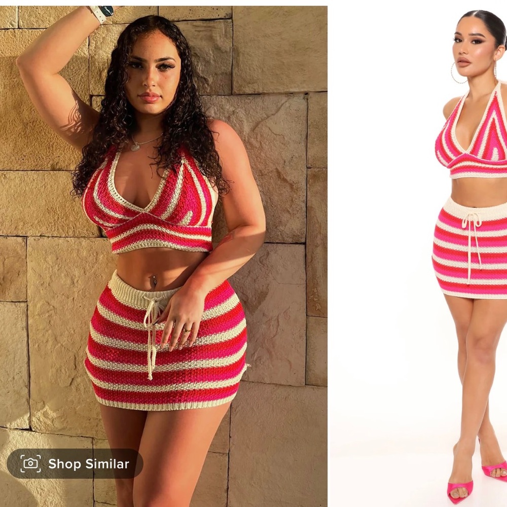 Red& Pink Crochet two piece set